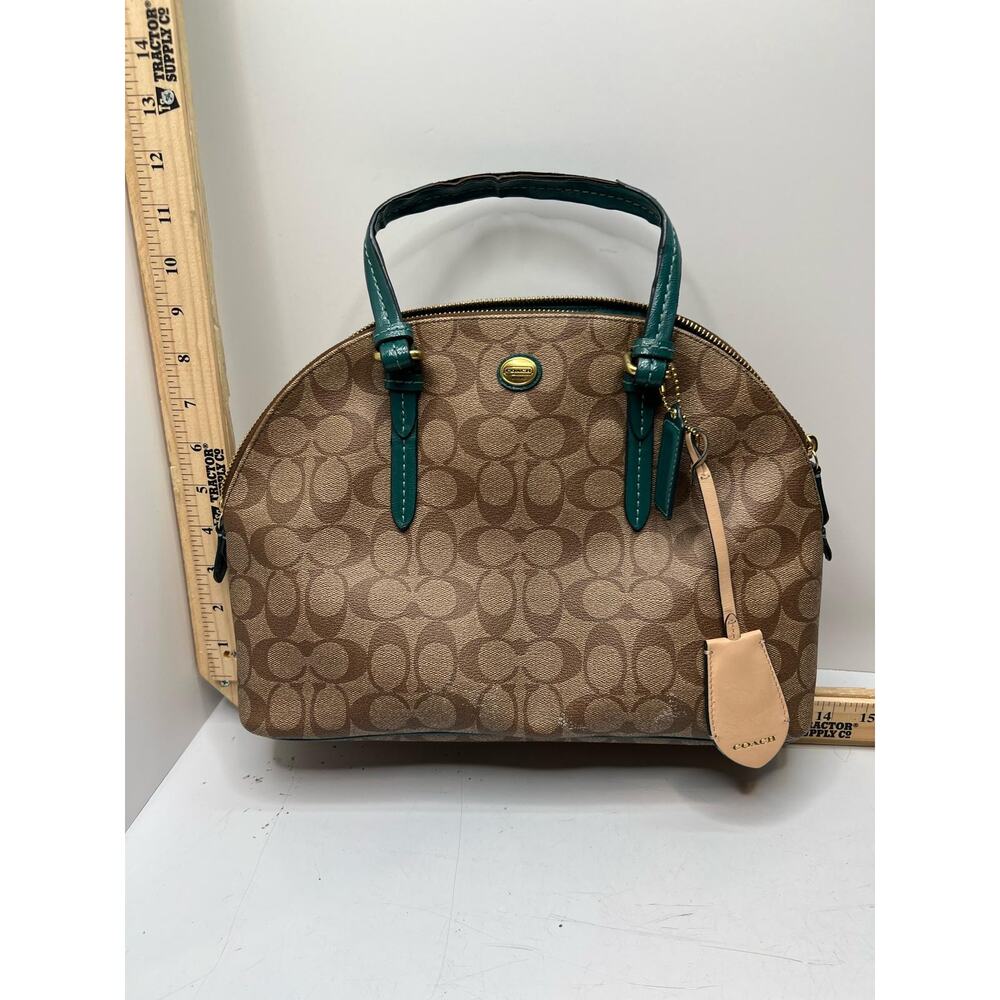 Coach Cora Domed Handbag Women Patent Leather Trim Peyton Signature Satchel Bag